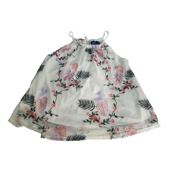 Blue Rain M Boho Sleeveless Top Embroidered Floral Fern Lined Tassels Wms Medium - Picture 1 of 14